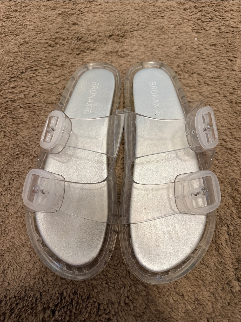 Bronax Clear Double-Buckle Jelly Slide Sandals - Clear/Transparent